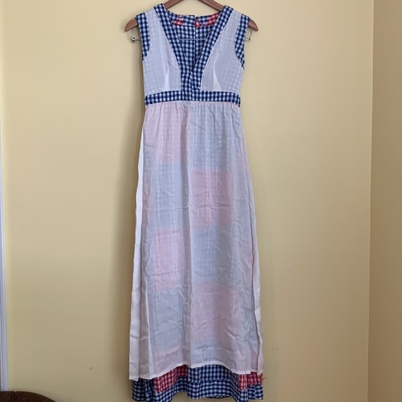 Vintage Beautiful Gingham Check Patchwork Maxi Handmade Sleeveless Maxi Dress S - Picture 11 of 17